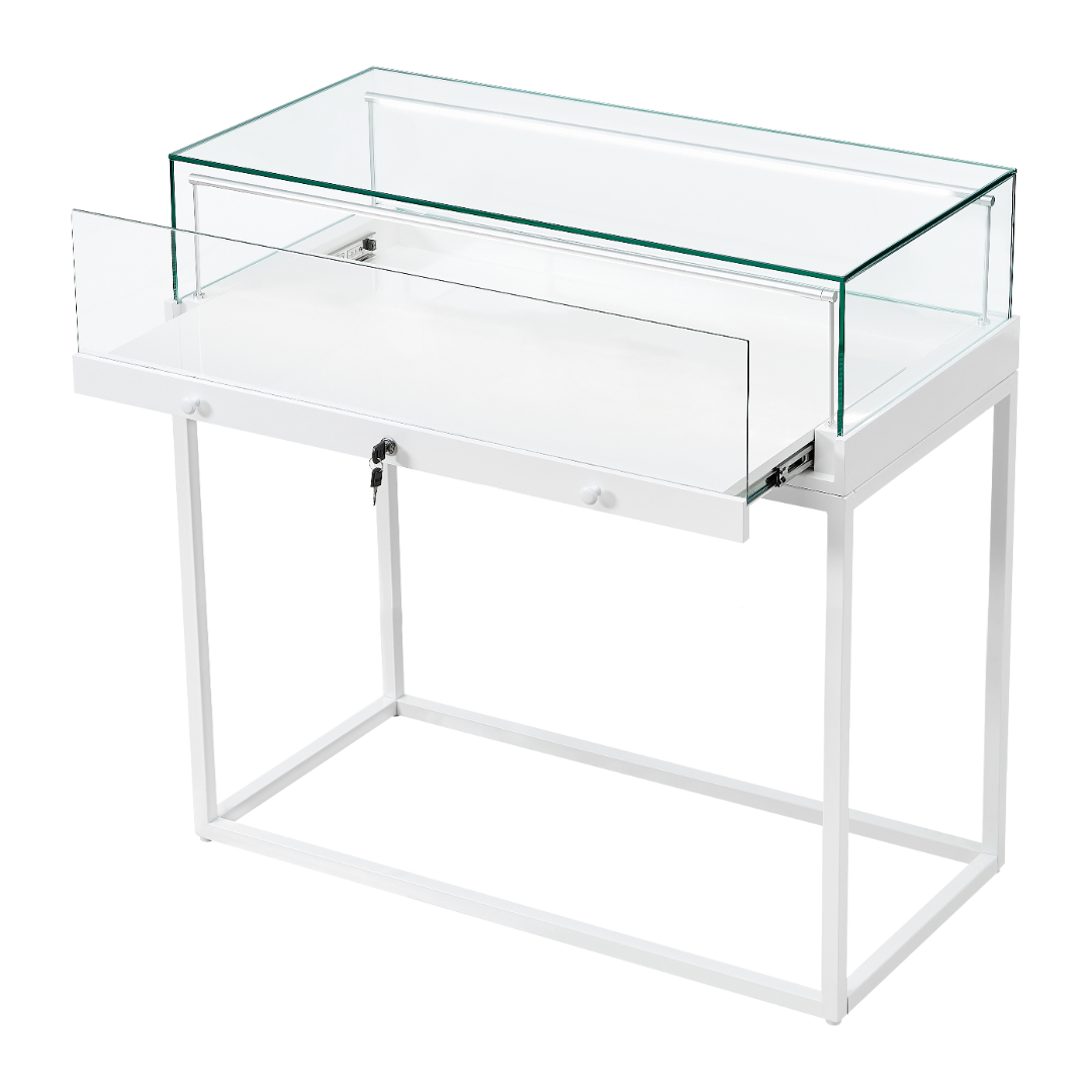 R2704W - Counter Display Case with Open Frame - White 2 R2704W - Counter Display Case - Rear Angle - Open Drawer