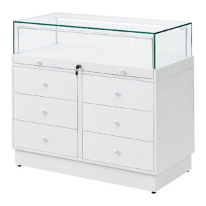 R2714W - Counter Display Case - Rear Angle - Open Drawer