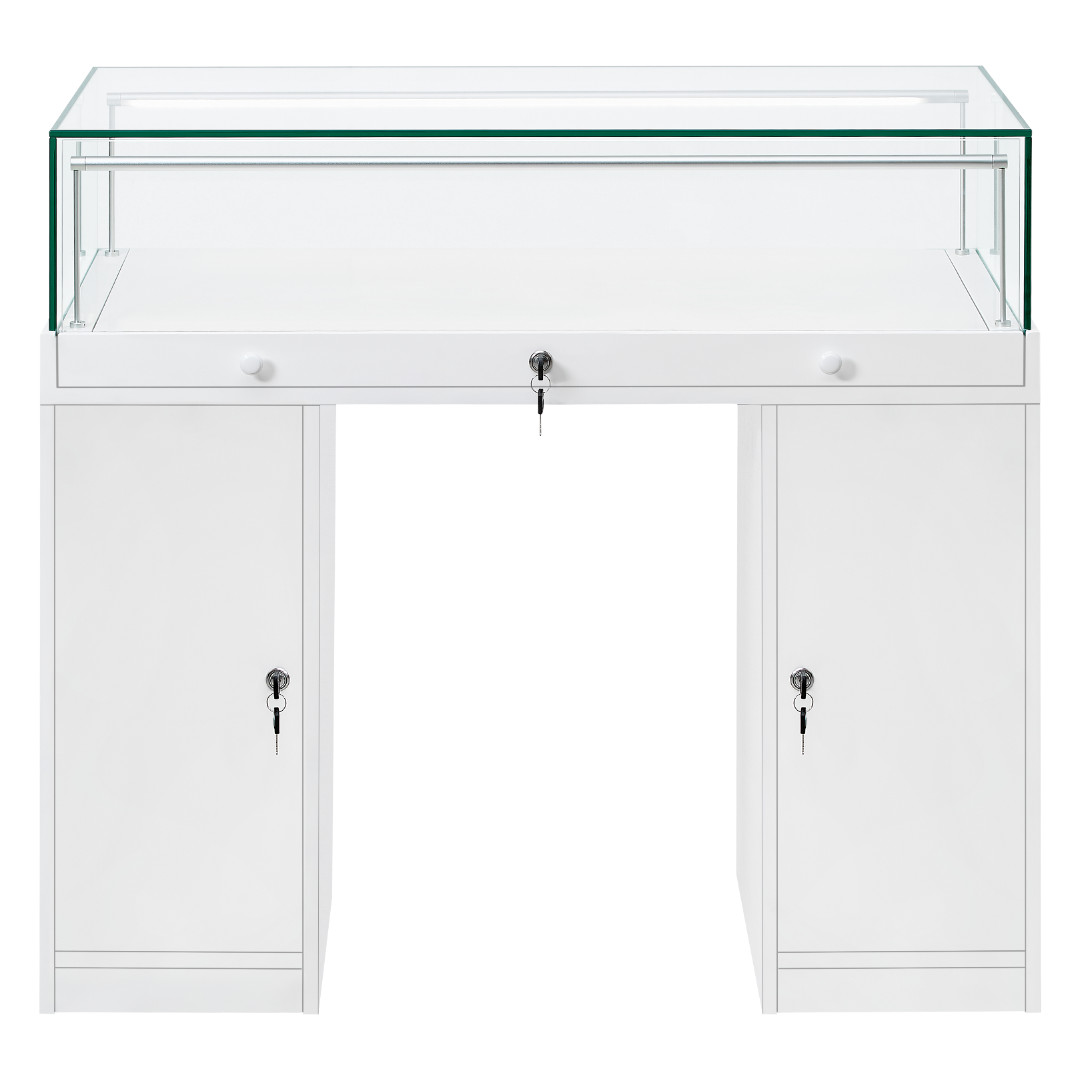 R2721W - Counter Display Case with Pedestal Cupboards - White 3 R2721W - Counter Display Case - Rear