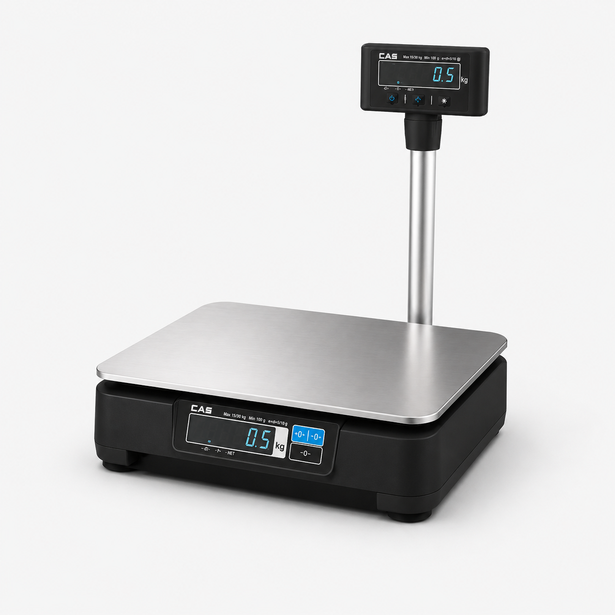 CAS PDN Series Weighing Scales - 15kg with Pole Display 1 CAS PDN 15kg POS and ECR Checkout Scales with Pole Display
